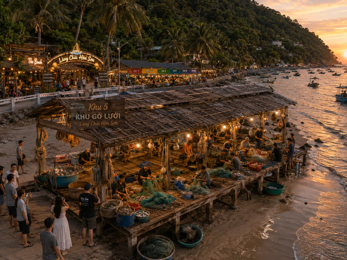 Phối cảnh khu gỡ lưới Làng Chài Bãi Bấc Hòn Sơn